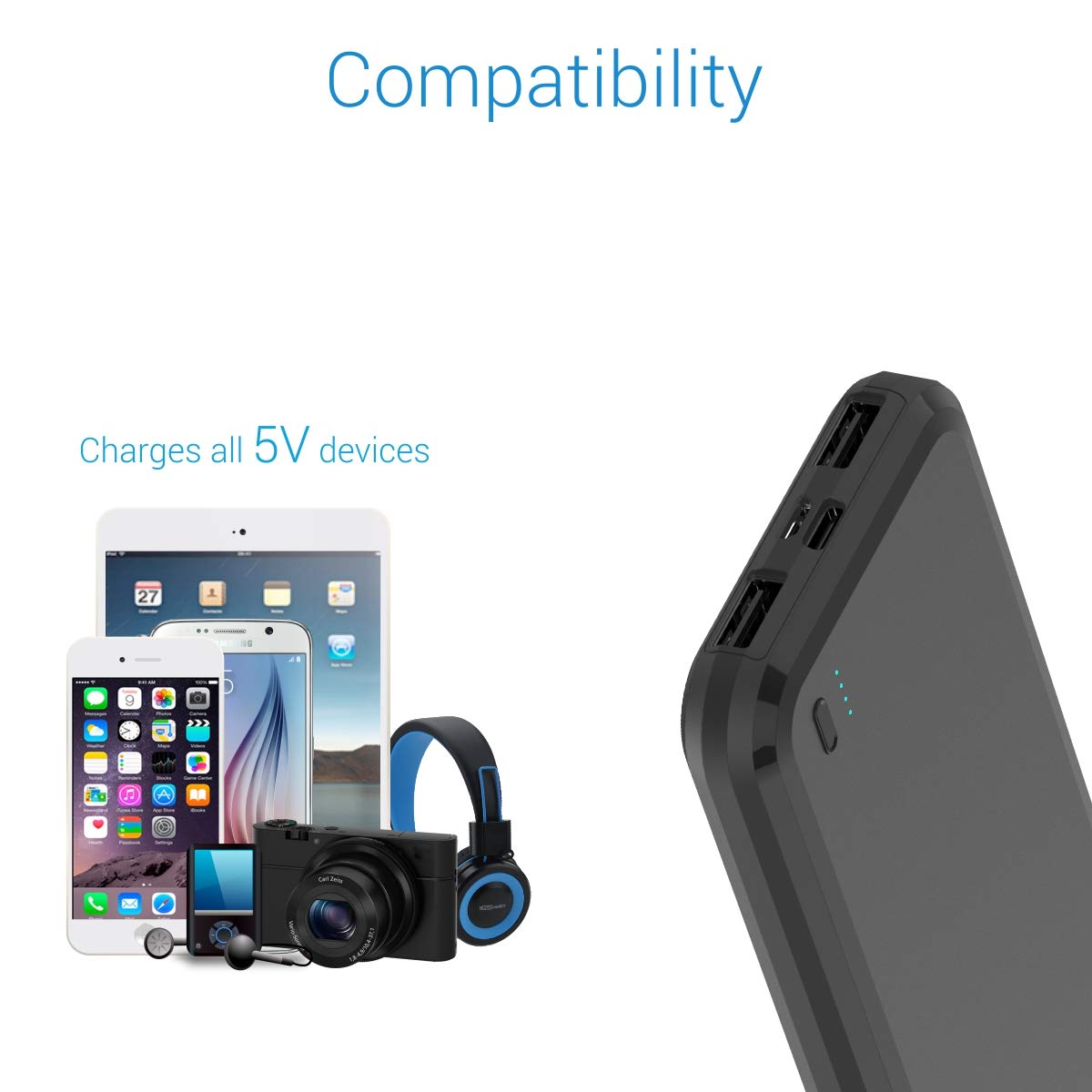 Portronics Power Brick 10 POR 1014 10000 mAh Power Bank, Dual Charging Input (Micro USB, Type-C), Dual USB Output