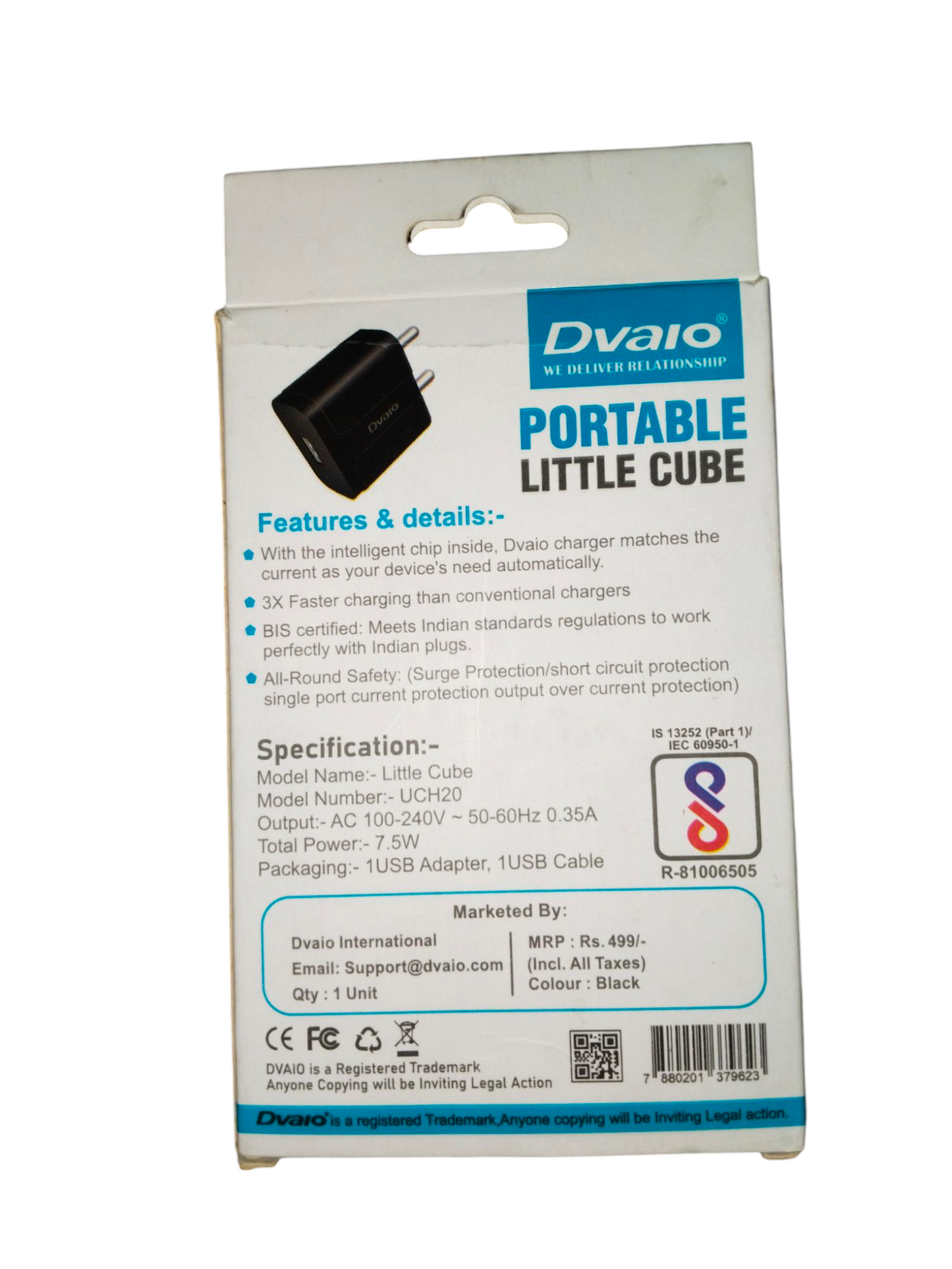 Dvaio UCH20 5V 1.5 A Single USB Charger for Keypad Phones with Detachable Micro USB Cable