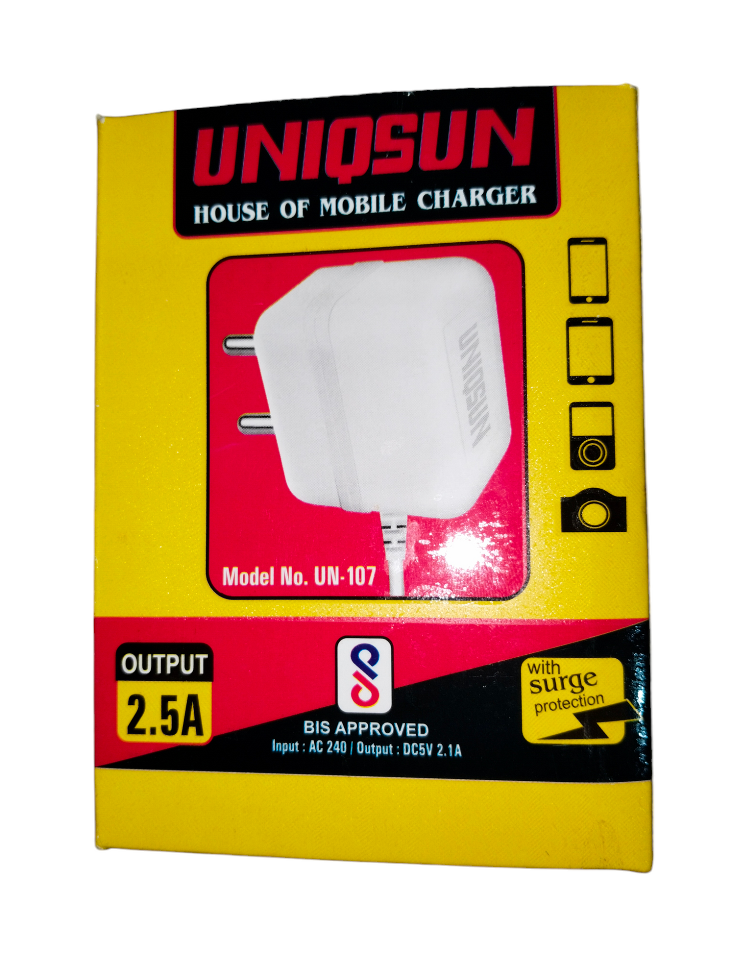 UNIQSUN UN-107 5V 2.5 Amp Wall Charger for Keypad Phones | Universal V8 (Micro USB) Charger