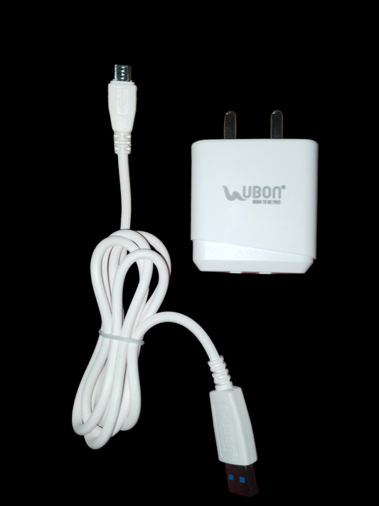 Ubon CH-166 5V 2.4 A Dual USB Port Wall Charger with Micro USB V8 Cable