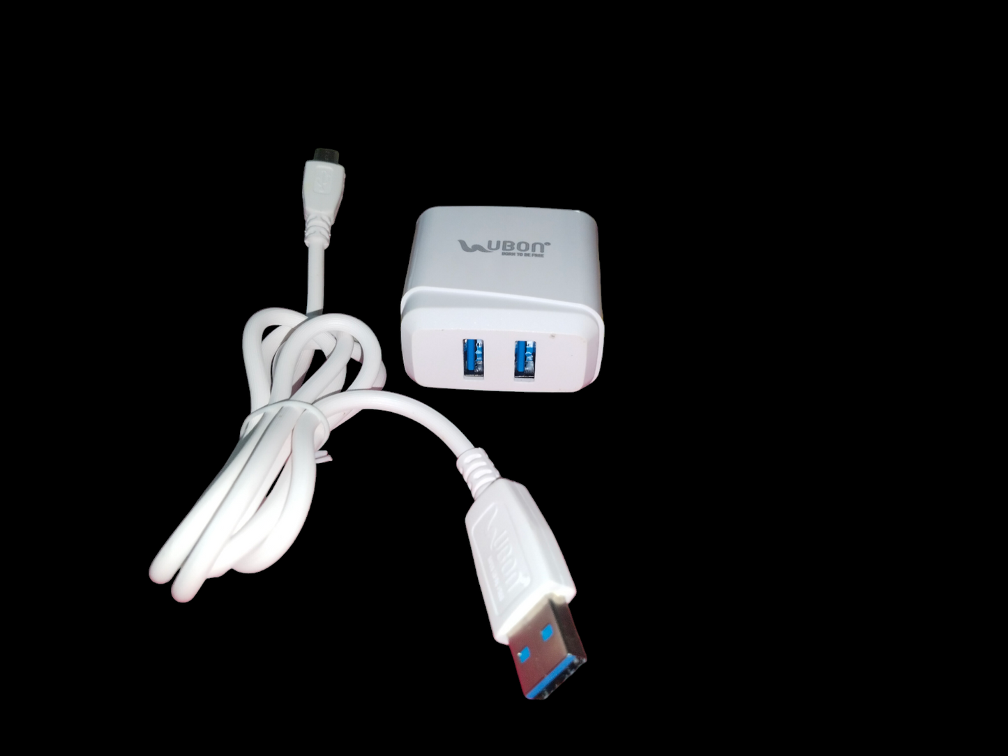 Ubon CH-166 5V 2.4 A Dual USB Port Wall Charger with Micro USB V8 Cable