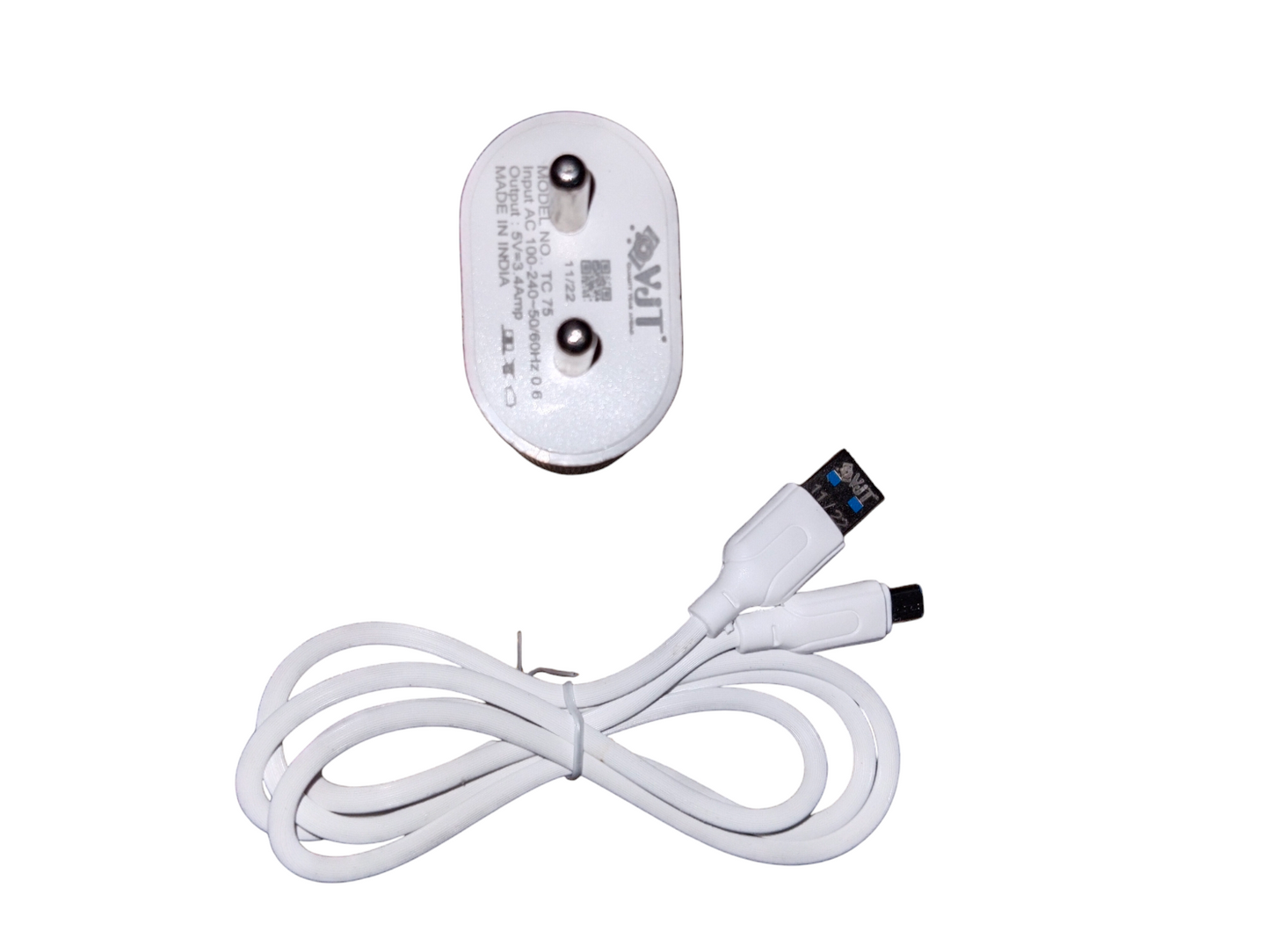 VJT TC-75 5V 3.4 Amp Dual USB Port Wall Charger with Micro USB V8 Cable