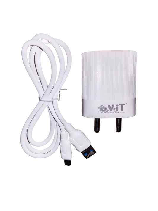 VJT TC-75 5V 3.4 Amp Dual USB Port Wall Charger with Micro USB V8 Cable