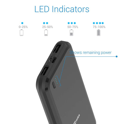 Portronics Power Brick 10 POR 1014 10000 mAh Power Bank, Dual Charging Input (Micro USB, Type-C), Dual USB Output