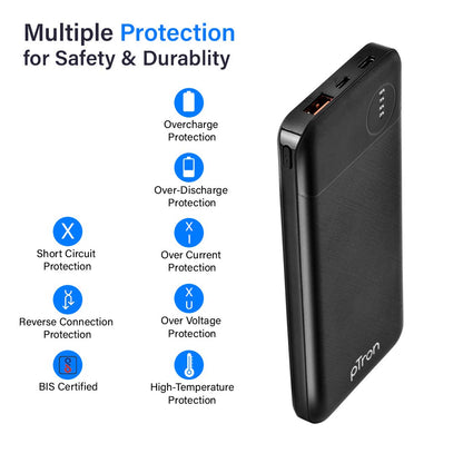 pTron Dynamo Pro 10000mAh 18W Fast Charge QC3.0 PD Power Bank with Type-C & Micro USB Input Ports and 18W Type C Mini Cable