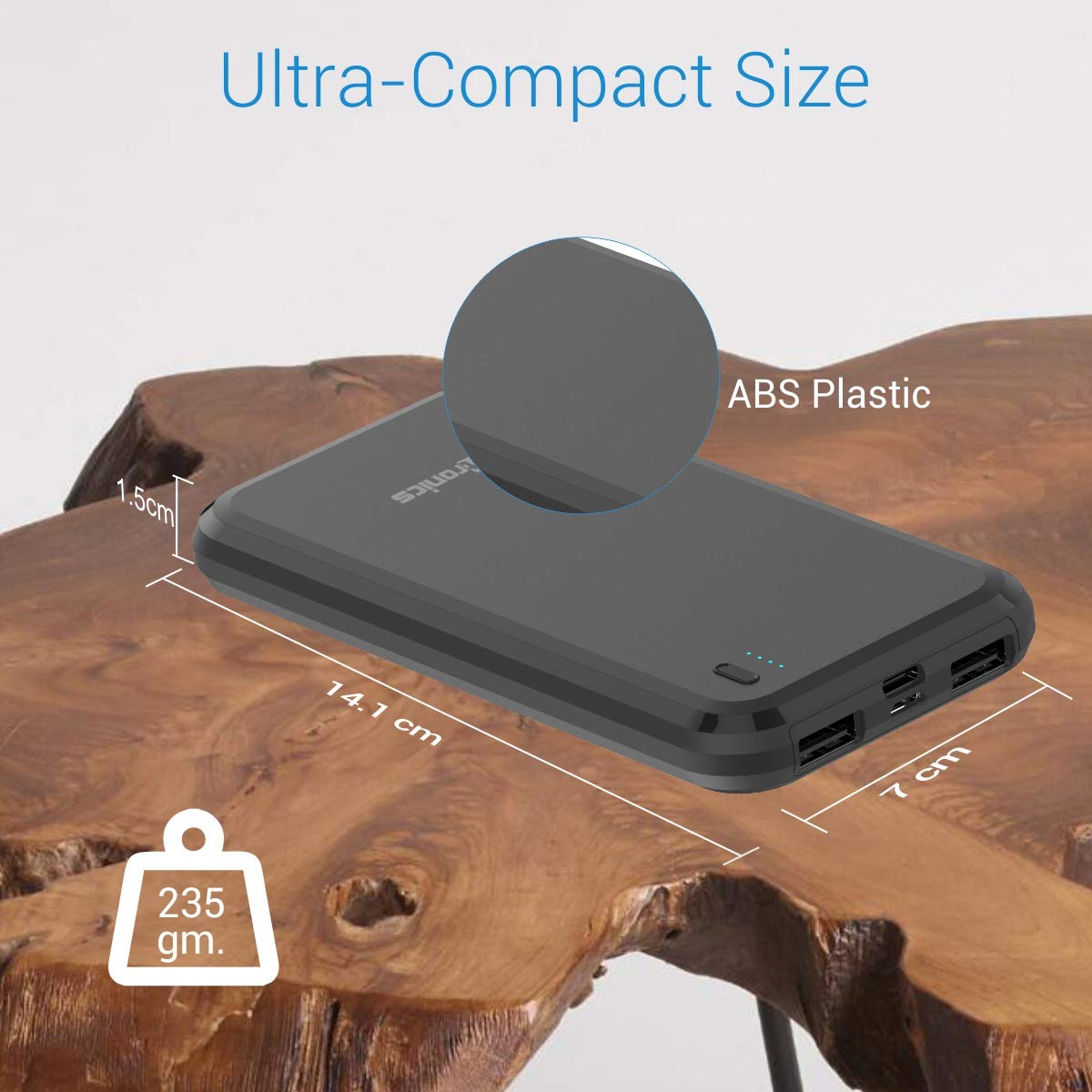 Portronics Power Brick 10 POR 1014 10000 mAh Power Bank, Dual Charging Input (Micro USB, Type-C), Dual USB Output