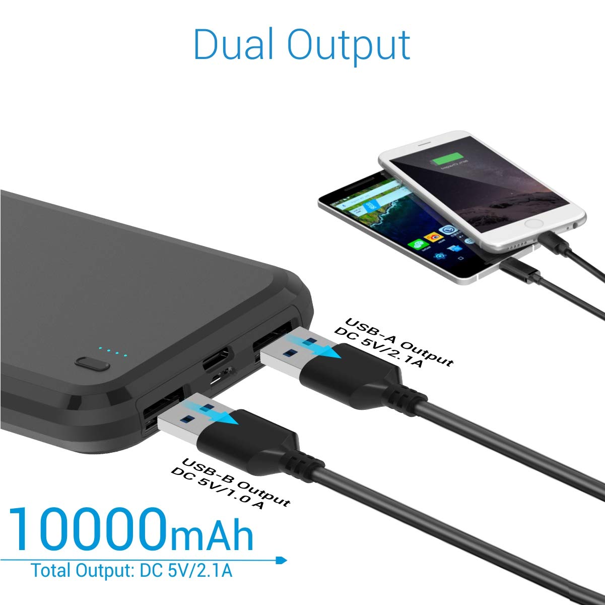 Portronics Power Brick 10 POR 1014 10000 mAh Power Bank, Dual Charging Input (Micro USB, Type-C), Dual USB Output