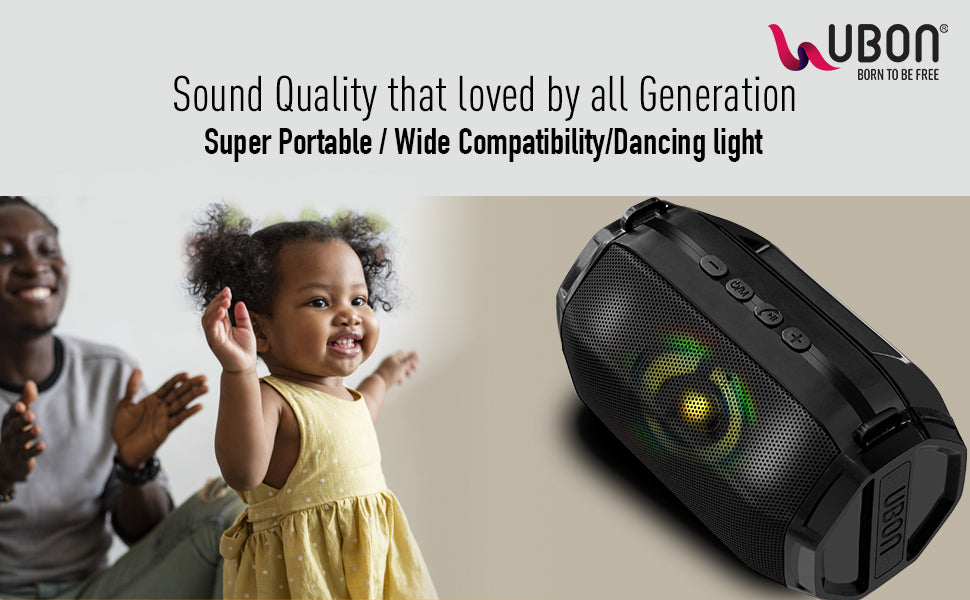 Ubon SP-43 Bluetooth Speaker with Memory Card Slot, FM Radio, USB Pen Drive Slot, Microphone, AUX, TWS, RGB Light