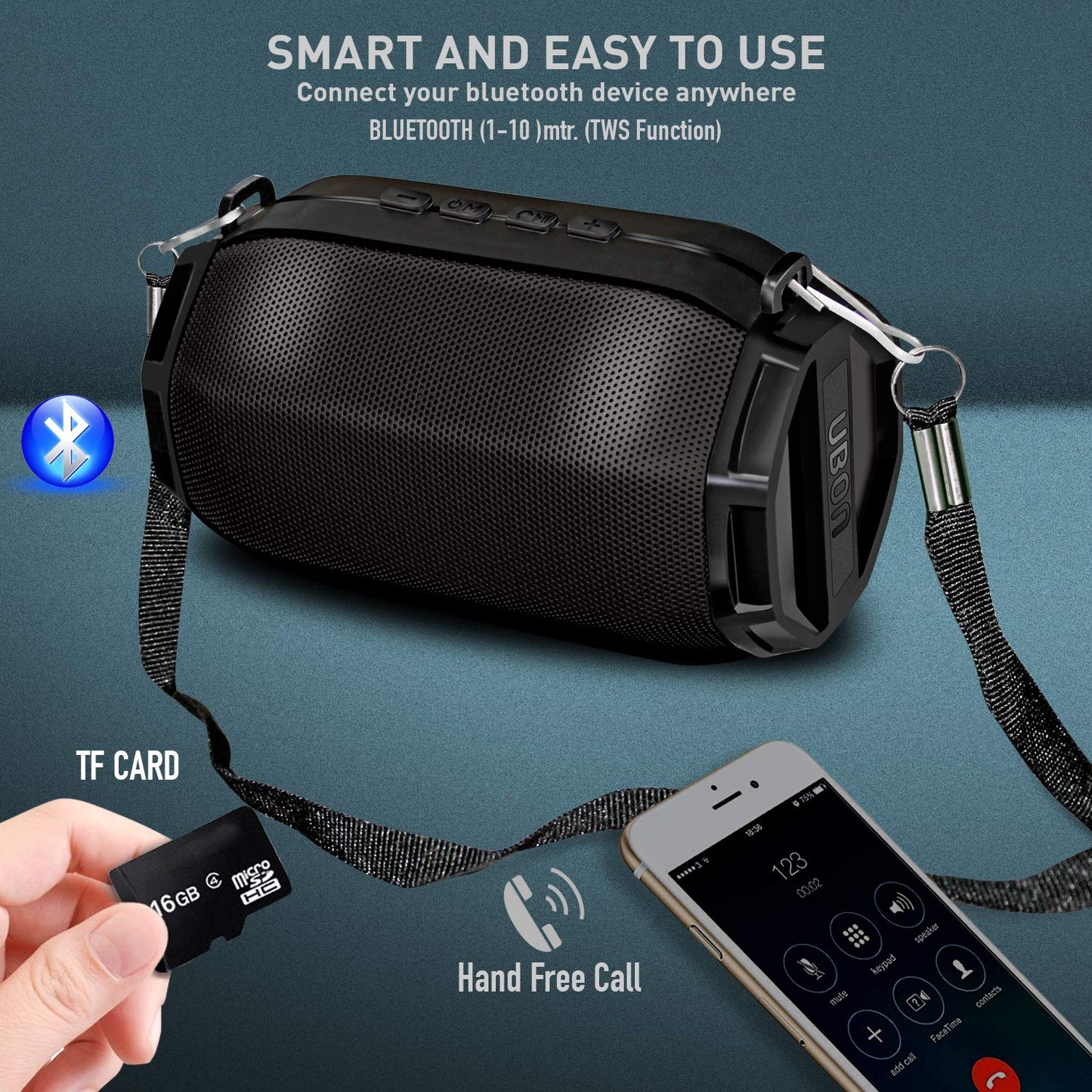 Ubon SP-43 Bluetooth Speaker with Memory Card Slot, FM Radio, USB Pen Drive Slot, Microphone, AUX, TWS, RGB Light