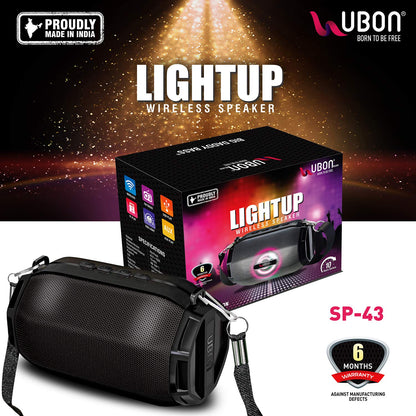 Ubon SP-43 Bluetooth Speaker with Memory Card Slot, FM Radio, USB Pen Drive Slot, Microphone, AUX, TWS, RGB Light