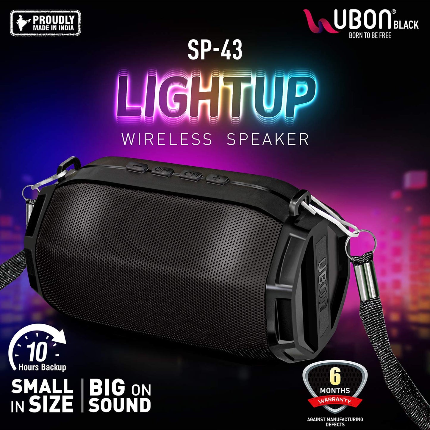 Ubon SP-43 Bluetooth Speaker with Memory Card Slot, FM Radio, USB Pen Drive Slot, Microphone, AUX, TWS, RGB Light