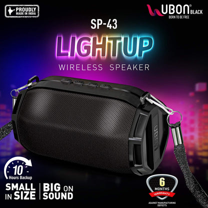 Ubon SP-43 Bluetooth Speaker with Memory Card Slot, FM Radio, USB Pen Drive Slot, Microphone, AUX, TWS, RGB Light