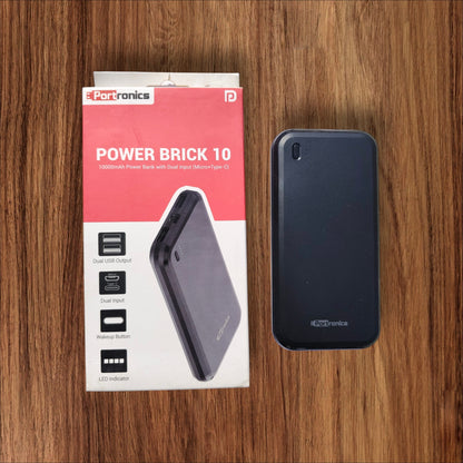 Portronics Power Brick 10 POR 1014 10000 mAh Power Bank, Dual Charging Input (Micro USB, Type-C), Dual USB Output