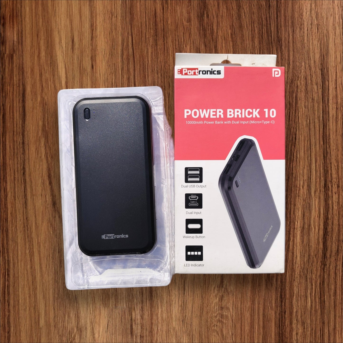 Portronics Power Brick 10 POR 1014 10000 mAh Power Bank, Dual Charging Input (Micro USB, Type-C), Dual USB Output