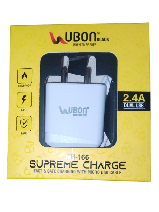 Ubon CH-166 5V 2.4 A Dual USB Port Wall Charger with Micro USB V8 Cable