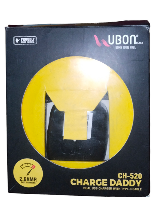 Ubon CH-520 5V 2.6 A Dual USB Port Wall Charger with Type C Braided Cable