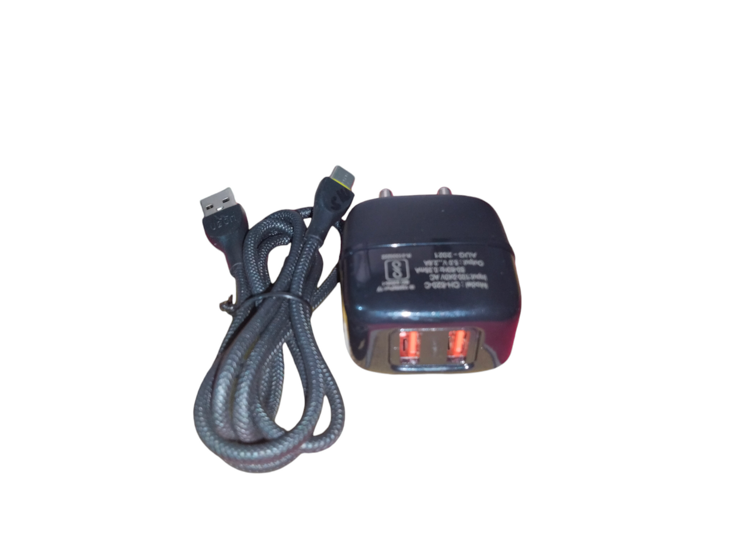 Ubon CH-520 5V 2.6 A Dual USB Port Wall Charger with Type C Braided Cable