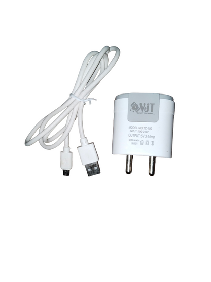 VJT TC-100 5V 3.4 Amp Dual USB Port Wall Charger with Micro USB V8 Cable