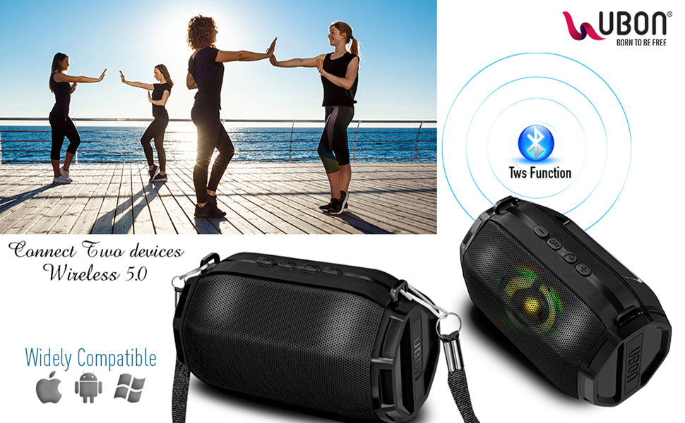 Ubon SP-43 Bluetooth Speaker with Memory Card Slot, FM Radio, USB Pen Drive Slot, Microphone, AUX, TWS, RGB Light